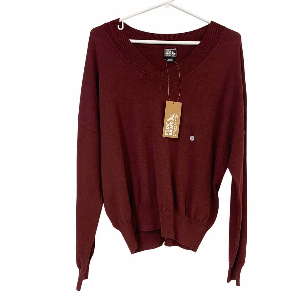 NEW EDDIE BAUER women's everyday v-neck pullover sweater in wine red